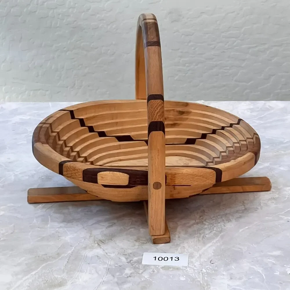 Collapsible Foldable Spiral Trivet Wooden Fruit Berry Basket Woodwork - Picture 9 of 13